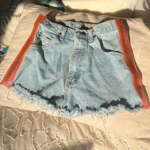 Glow Paneled Distressed Denim Shorts